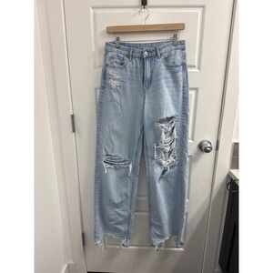 American Eagle Curvy Super High Rise Baggy Straight Distressed Jeans 4 Long